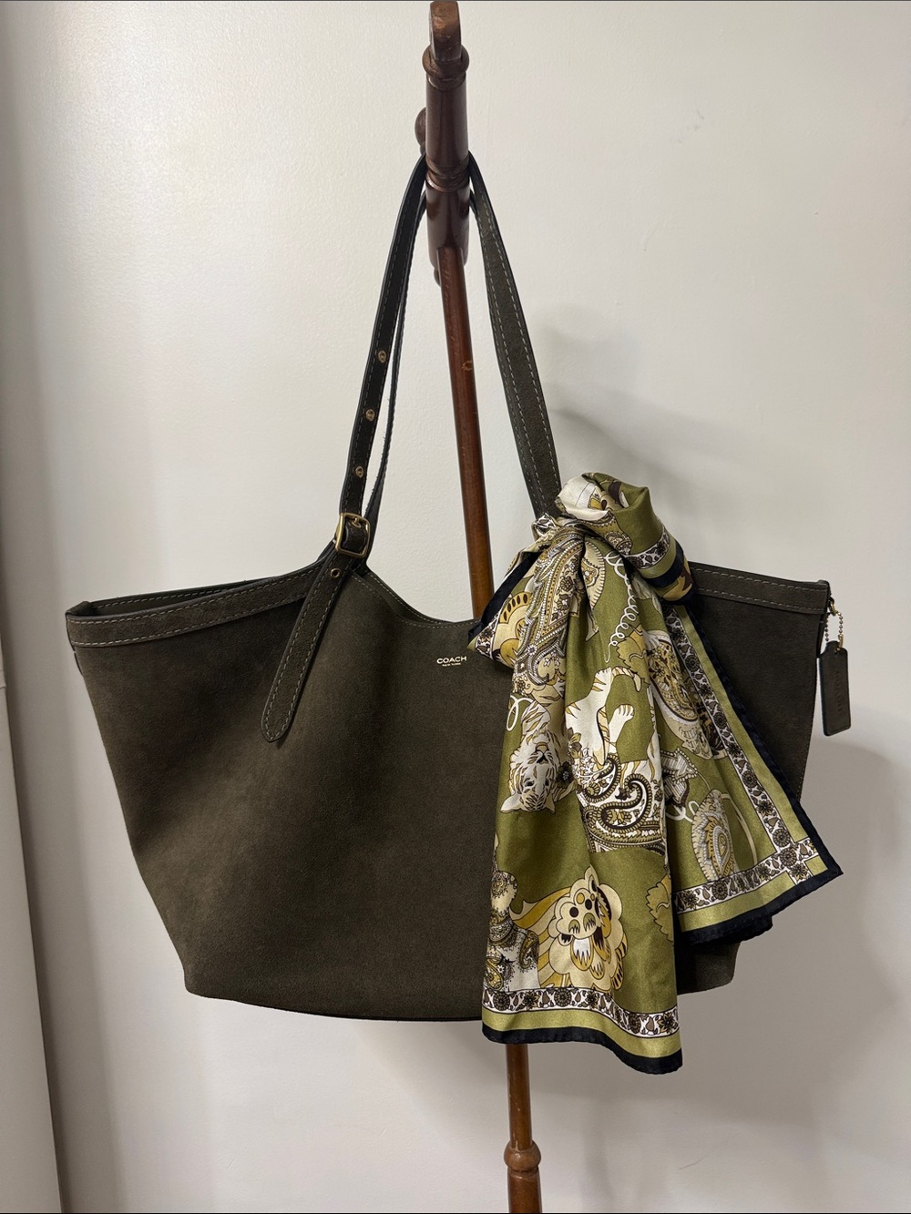 Coach Gramercy Tote Bag (Brass/Olive) Suede